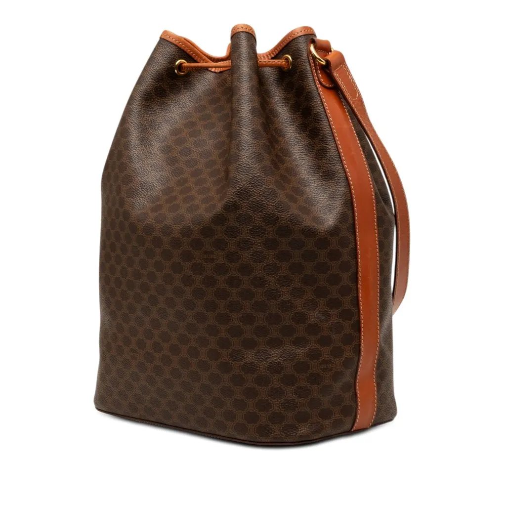 Celine Macadam Coated Canvas Drawstring Bucket Bag Brown Very good - Back View