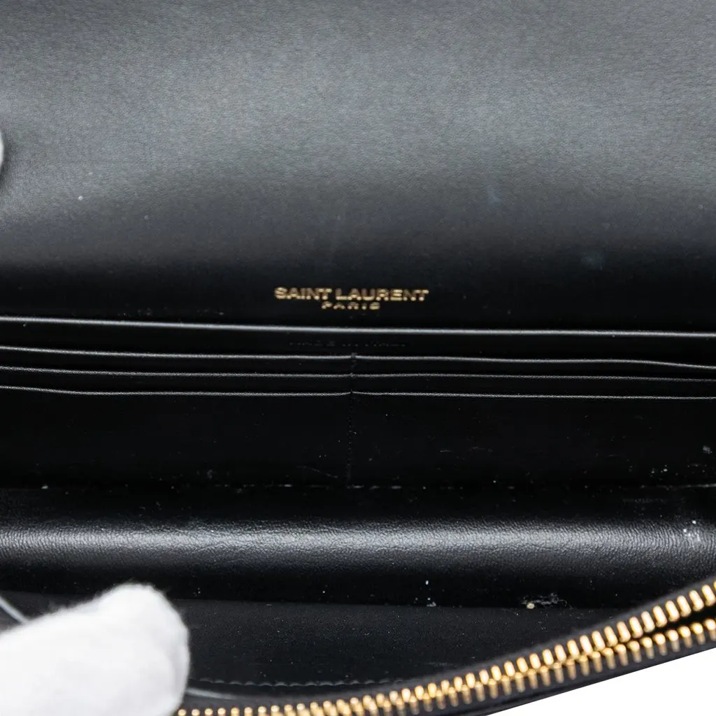 Saint Laurent Embroidered Satin Monogram Kate Tassel Wallet on Chain Black Satin Very good - Model View