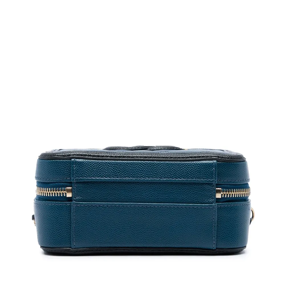 Chanel Small Bicolor Caviar CC Filigree Vanity Case Blue Leather Good - Inside View