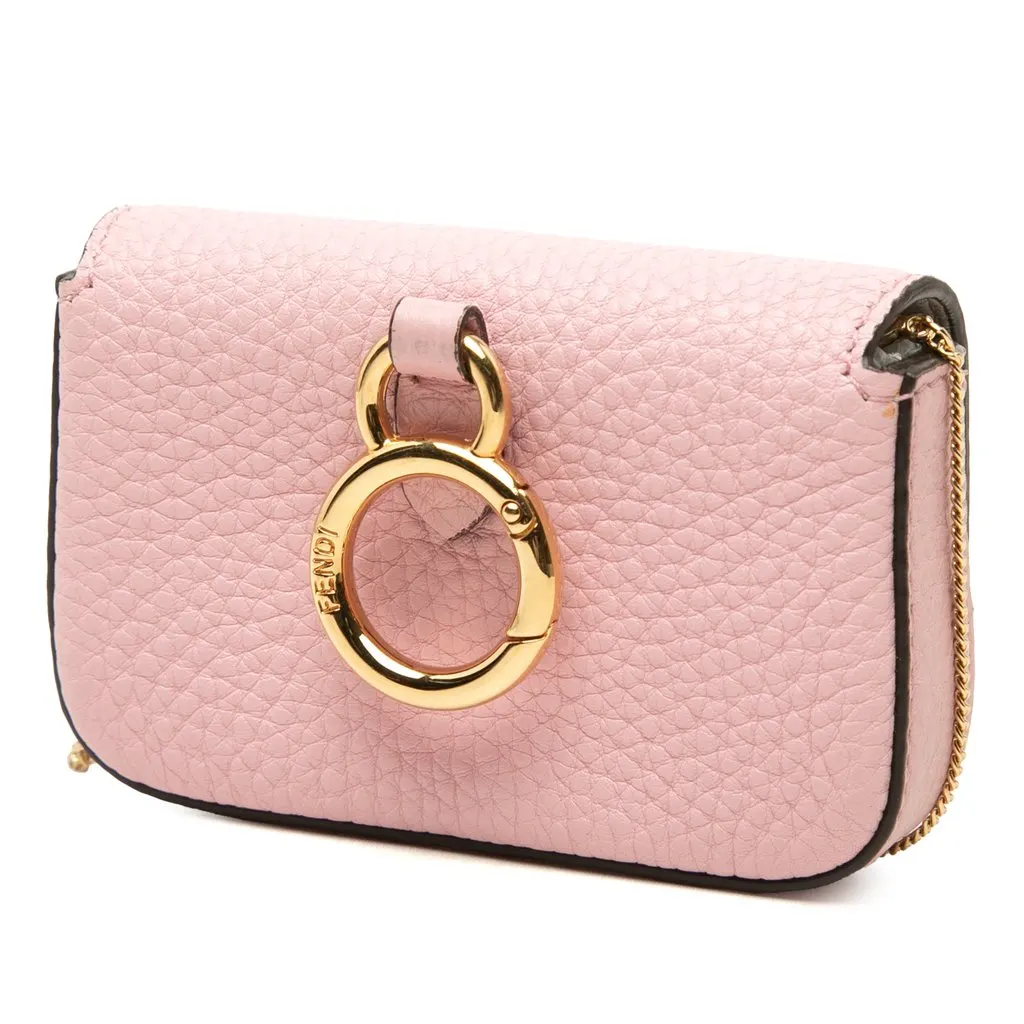 Fendi Nano Grained Leather Baguette Charm Crossbody Pink Leather Good - Back View