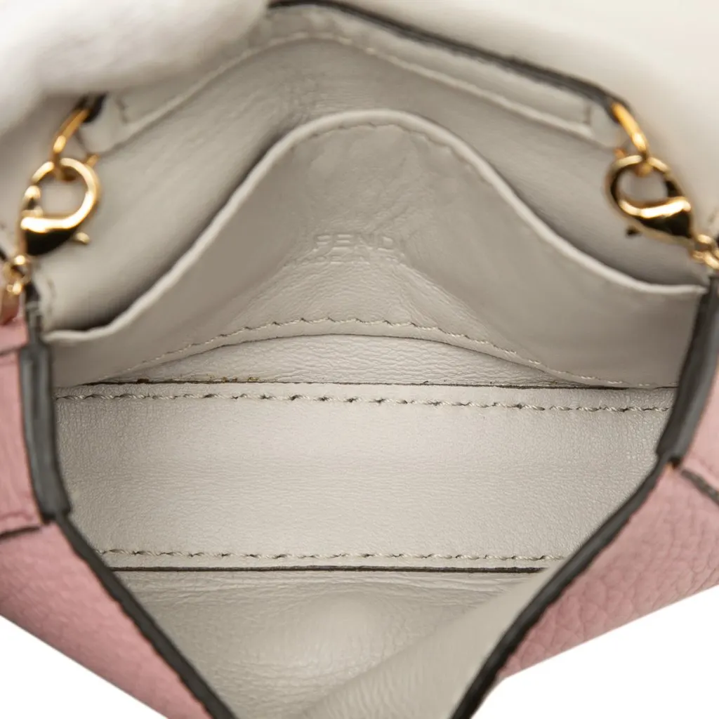 Fendi Nano Grained Leather Baguette Charm Crossbody Pink Leather Good - Model View