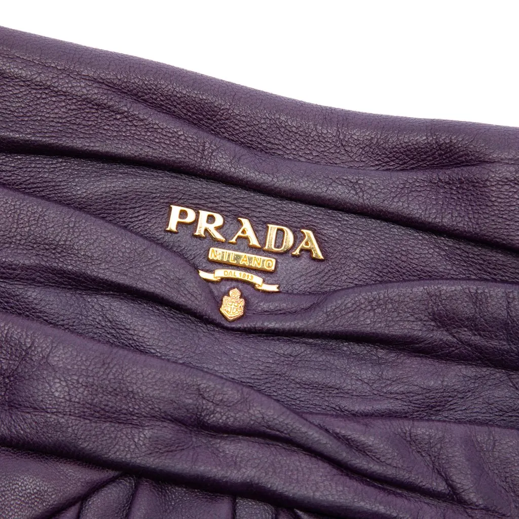 Prada Pleated Nappa Clutch Purple Leather Very good - Box View