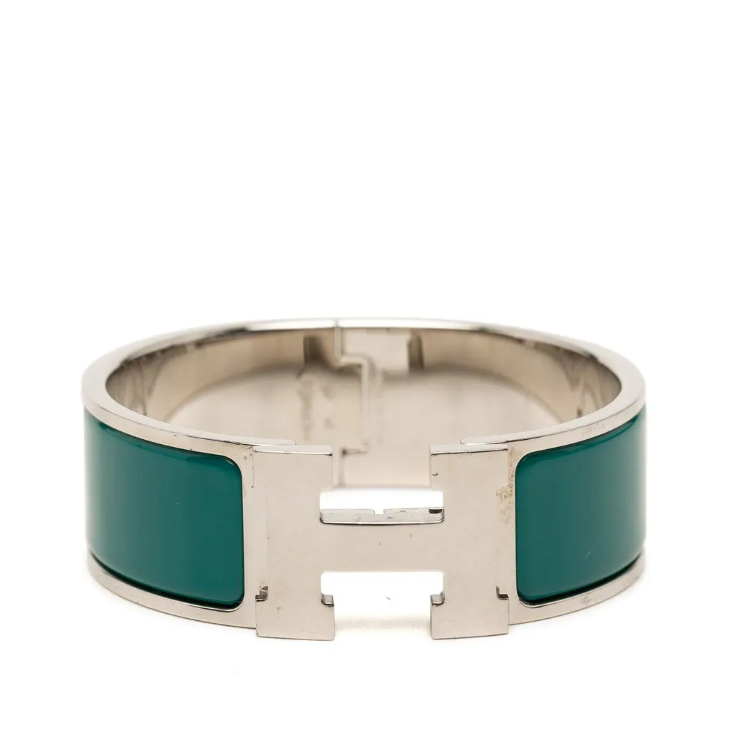 Hermès Wide Enamel Clic Clac H Bracelet PM Green Very good - Front View