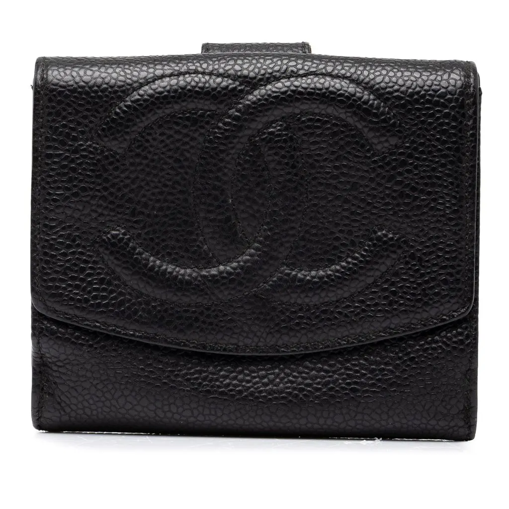 Chanel CC Caviar Compact Wallet Black Leather Very good - Front View