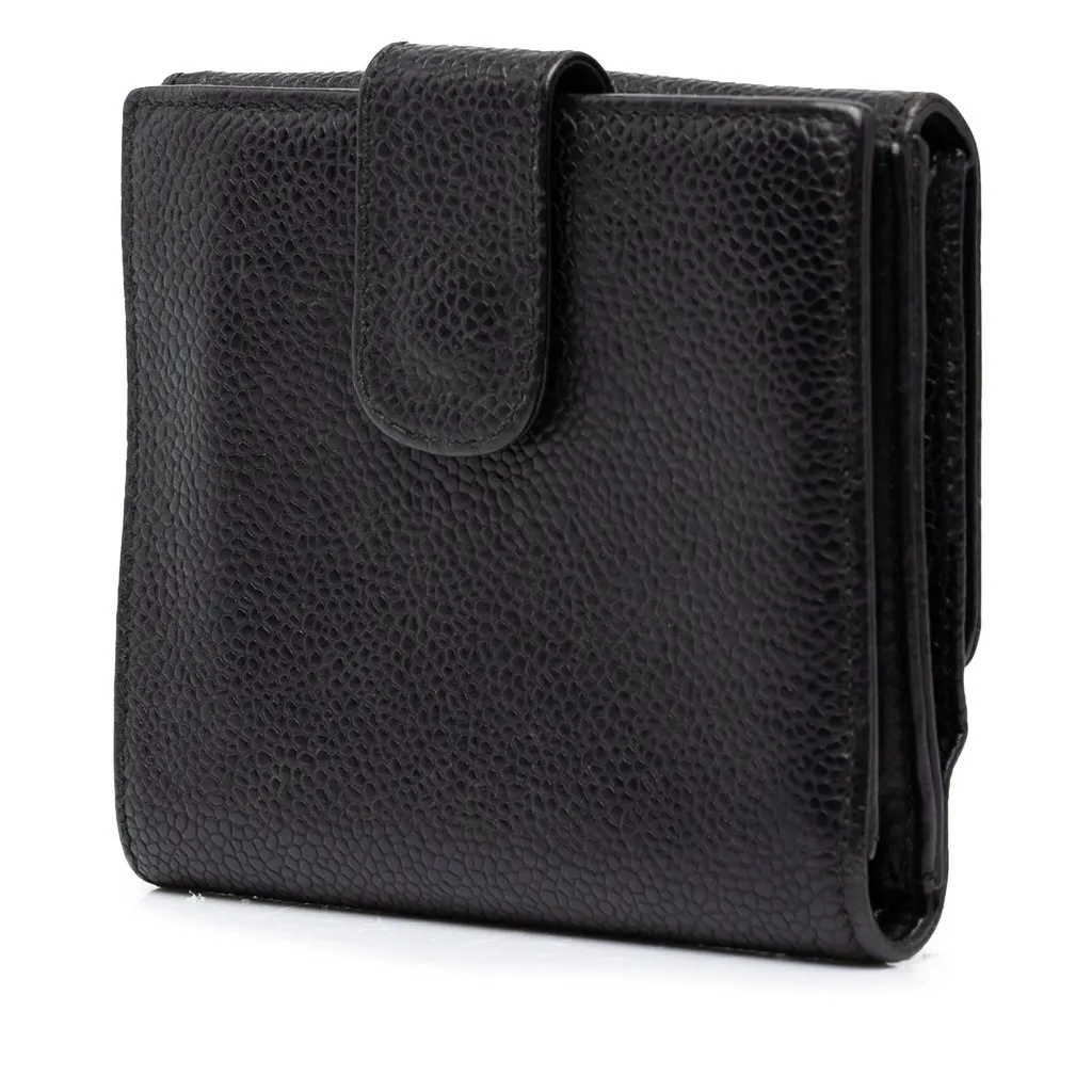 Chanel CC Caviar Compact Wallet Black Leather Very good - Back View