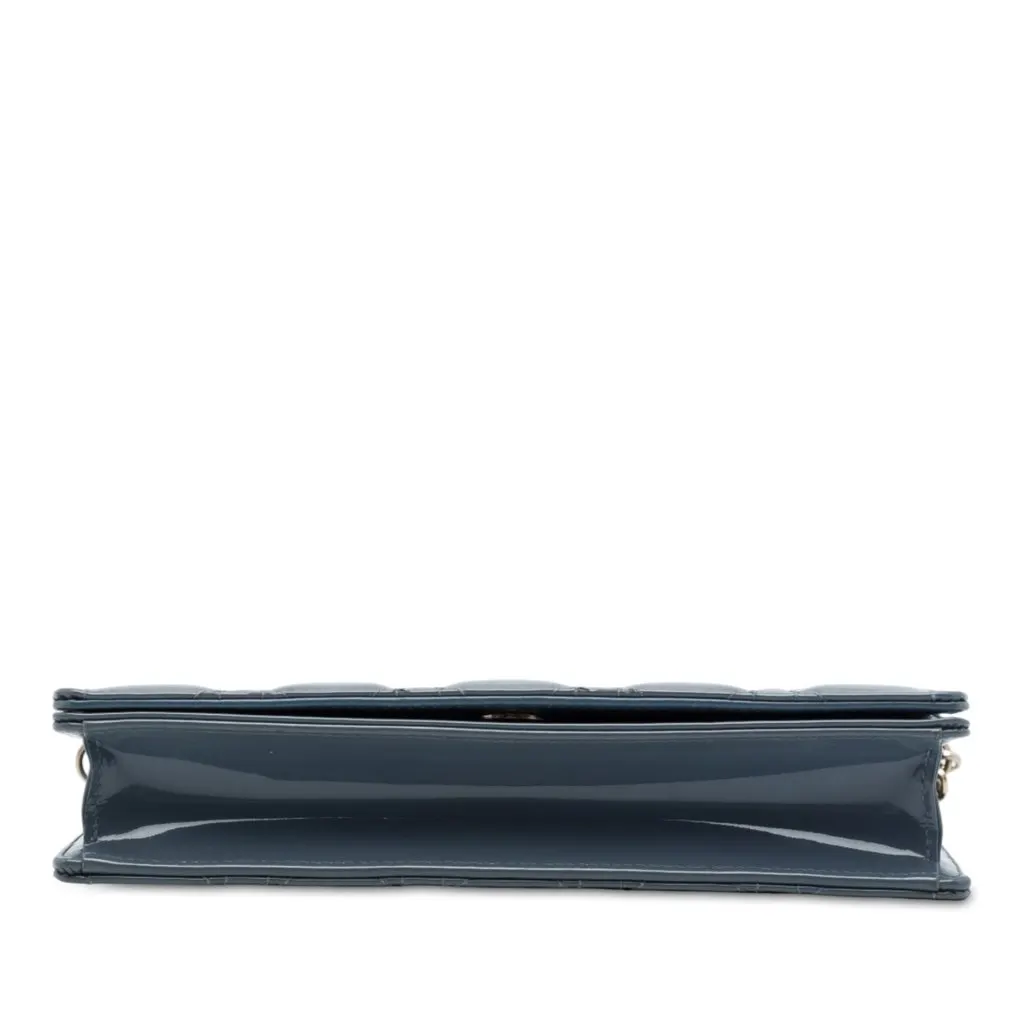 Dior Patent Cannage Lady Dior Pouch with Chain Blue Leather Very good - Inside View