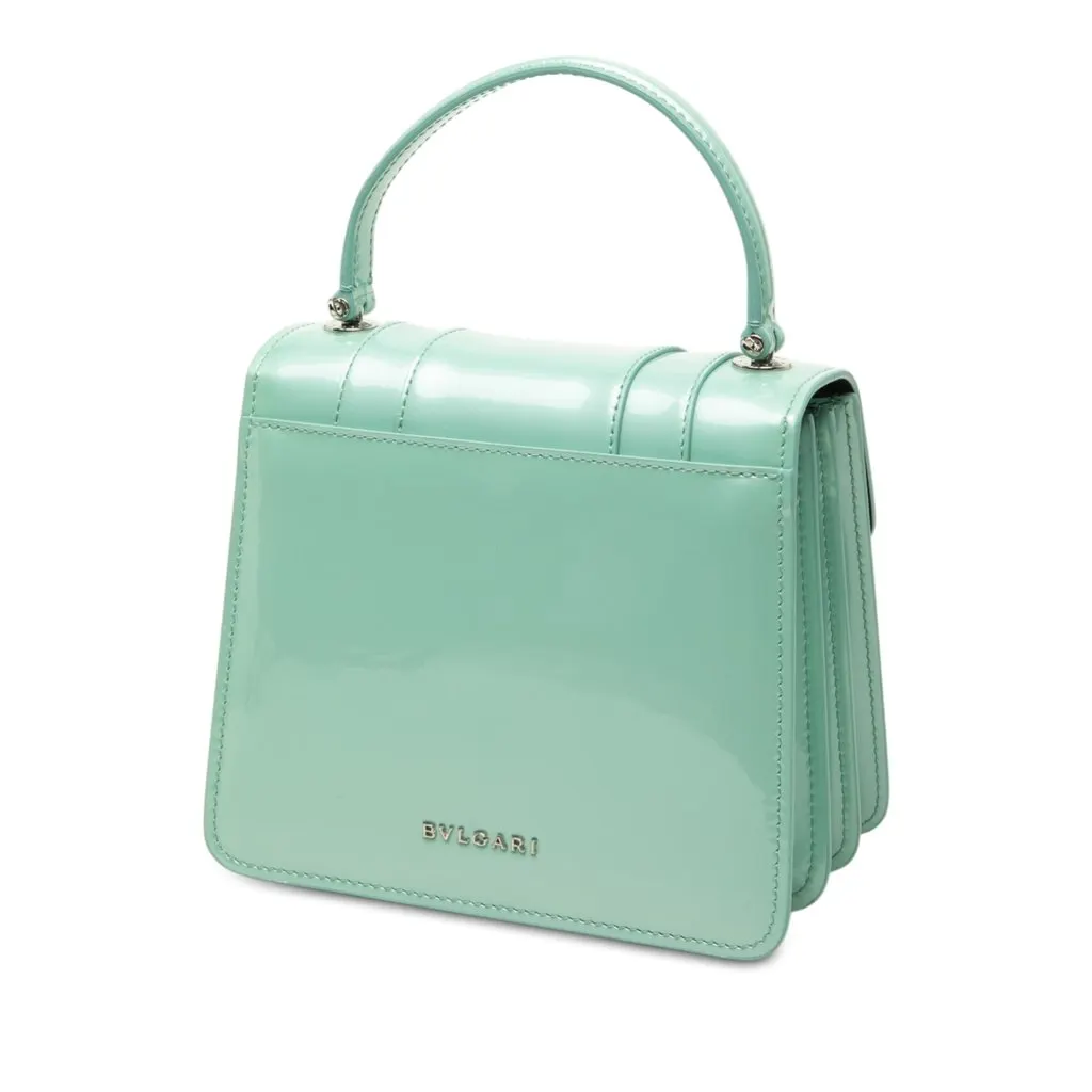 Bulgari Small Patent Serpenti Forever Top Handle Satchel Green Leather Very good - Back View