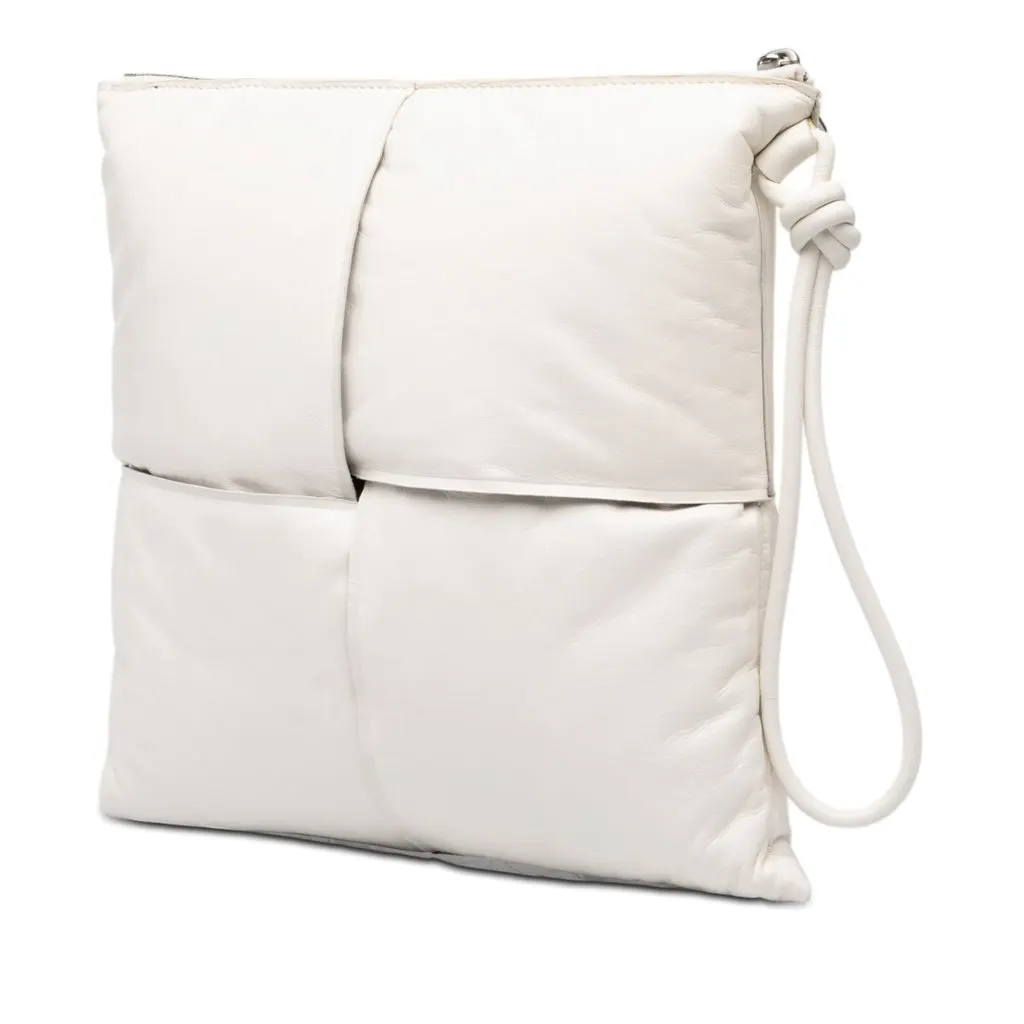 Bottega Veneta Nappa Maxi Intrecciato Padded Square Wristlet Pouch White Leather Very good - Back View