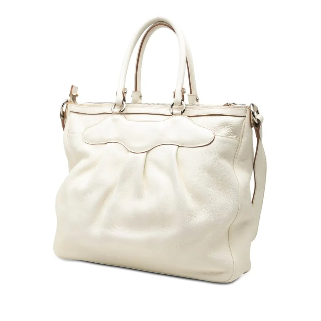 Salvatore Ferragamo Leather Gancini Convertible Tote White Leather Very good - Back View
