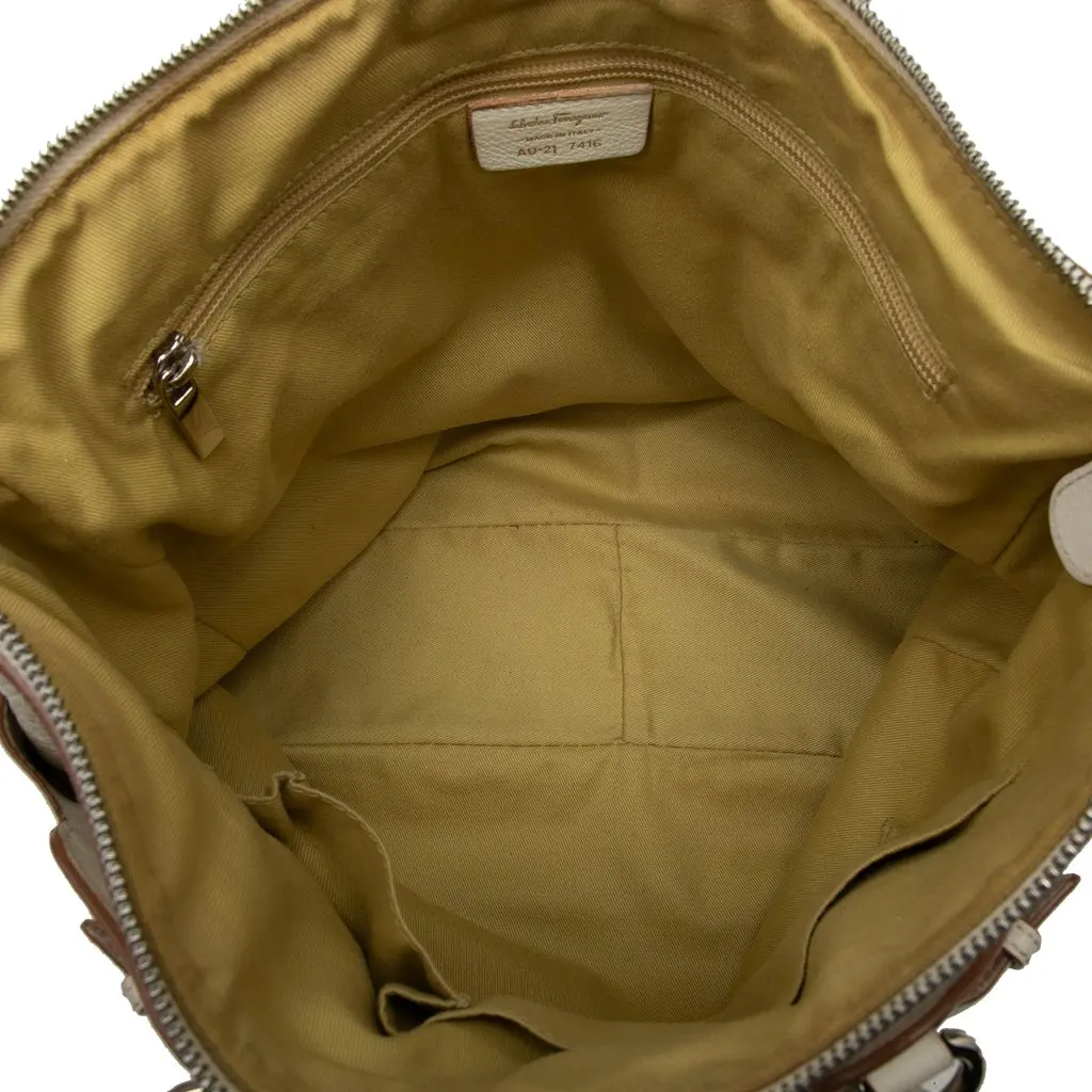 Salvatore Ferragamo Leather Gancini Convertible Tote White Leather Very good - Model View