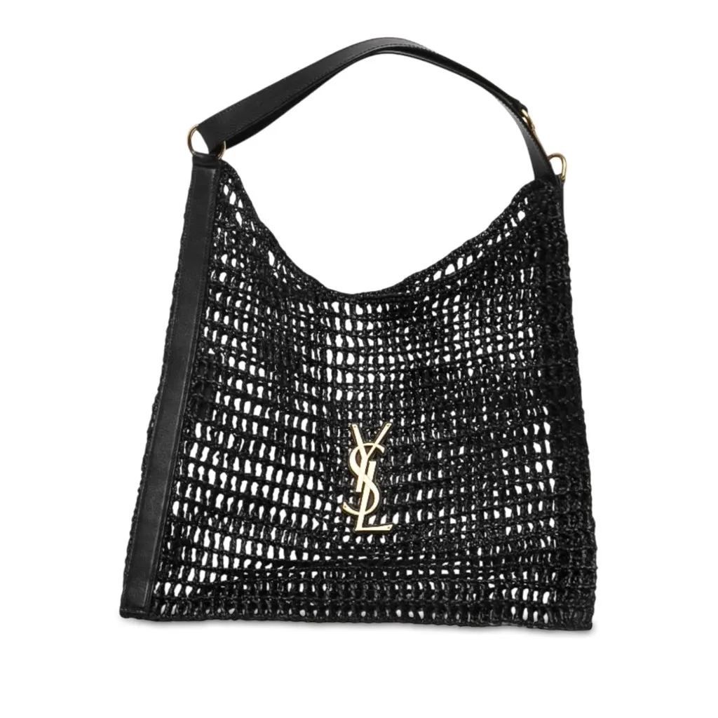 Saint Laurent Crochet Raffia Oxalis Shoulder Bag Black Rattan Very good - Front View