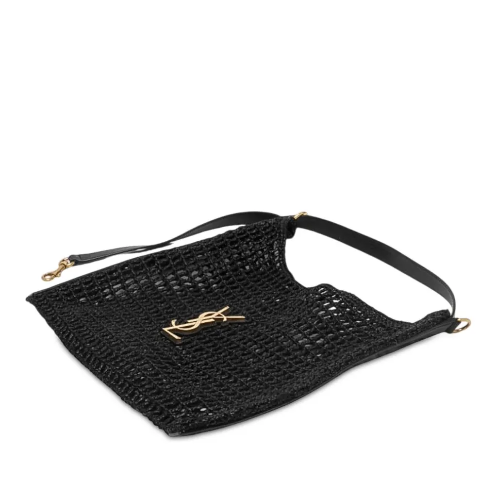 Saint Laurent Crochet Raffia Oxalis Shoulder Bag Black Rattan Very good - Back View