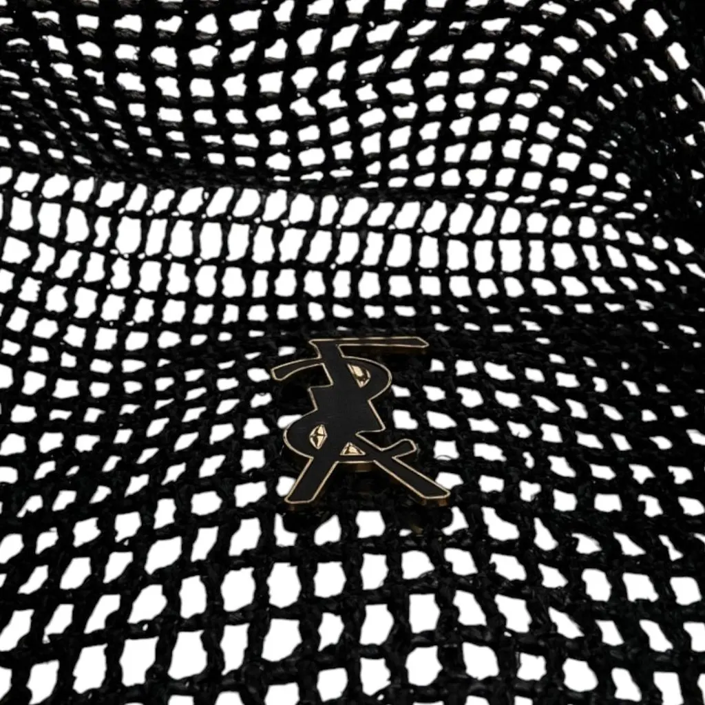 Saint Laurent Crochet Raffia Oxalis Shoulder Bag Black Rattan Very good - Model View