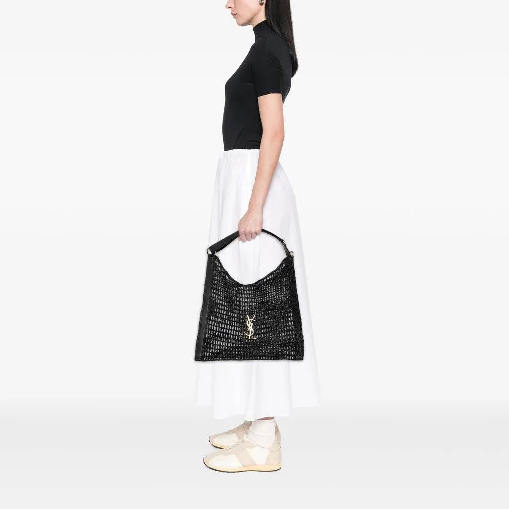 Saint Laurent Crochet Raffia Oxalis Shoulder Bag Black Rattan Very good - Box View