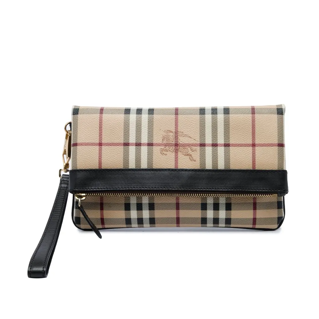Burberry Haymarket Check Coated Canvas Adeline Fold over Clutch Beige Canvas Very good - Front View