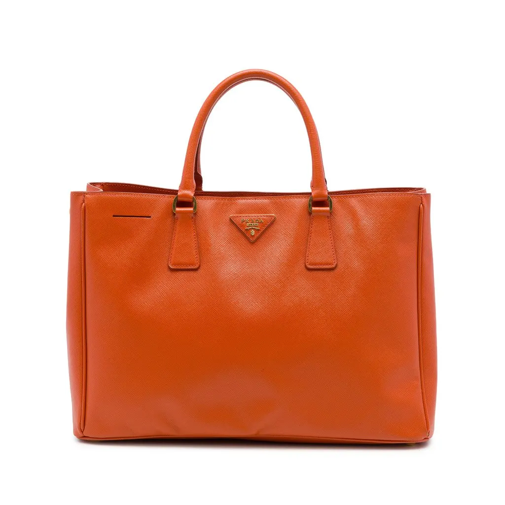 Prada Large Saffiano Lux Galleria Tote Orange Leather Very good - Front View