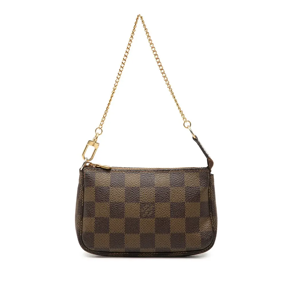 Louis Vuitton Damier Ebene Mini Pochette Accessoires Brown Canvas Good - Front View