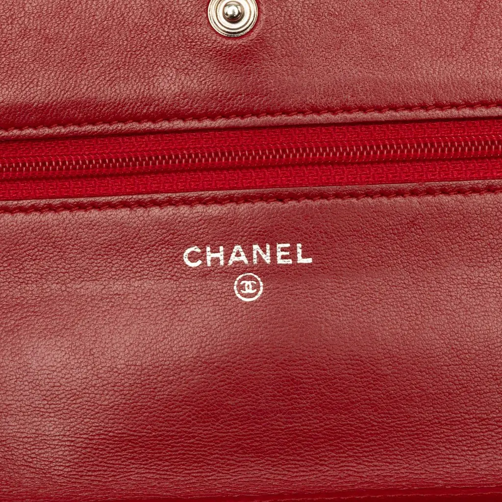 Chanel CC Embossed Lambskin Camellia Wallet On Chain Red Leather Very good - Box View