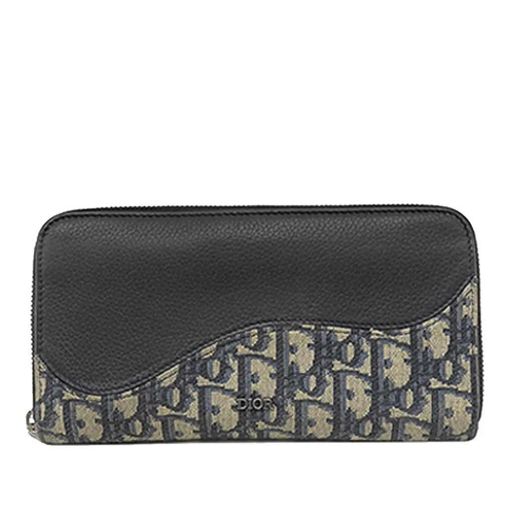 Dior Oblique Canvas and Leather Saddle Zippy Wallet Black Very good - Front View