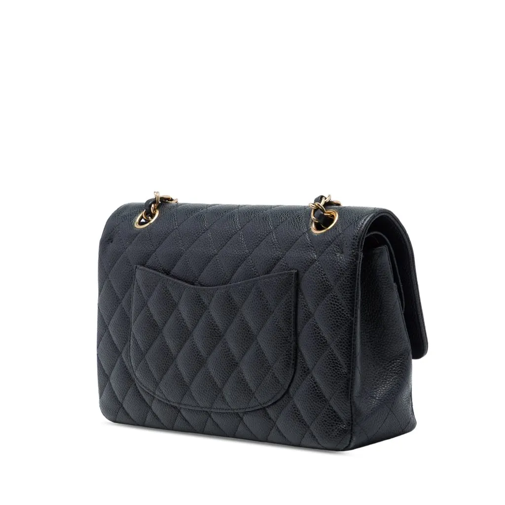 Chanel Medium Classic Caviar Double Flap Black Leather Very good - Back View
