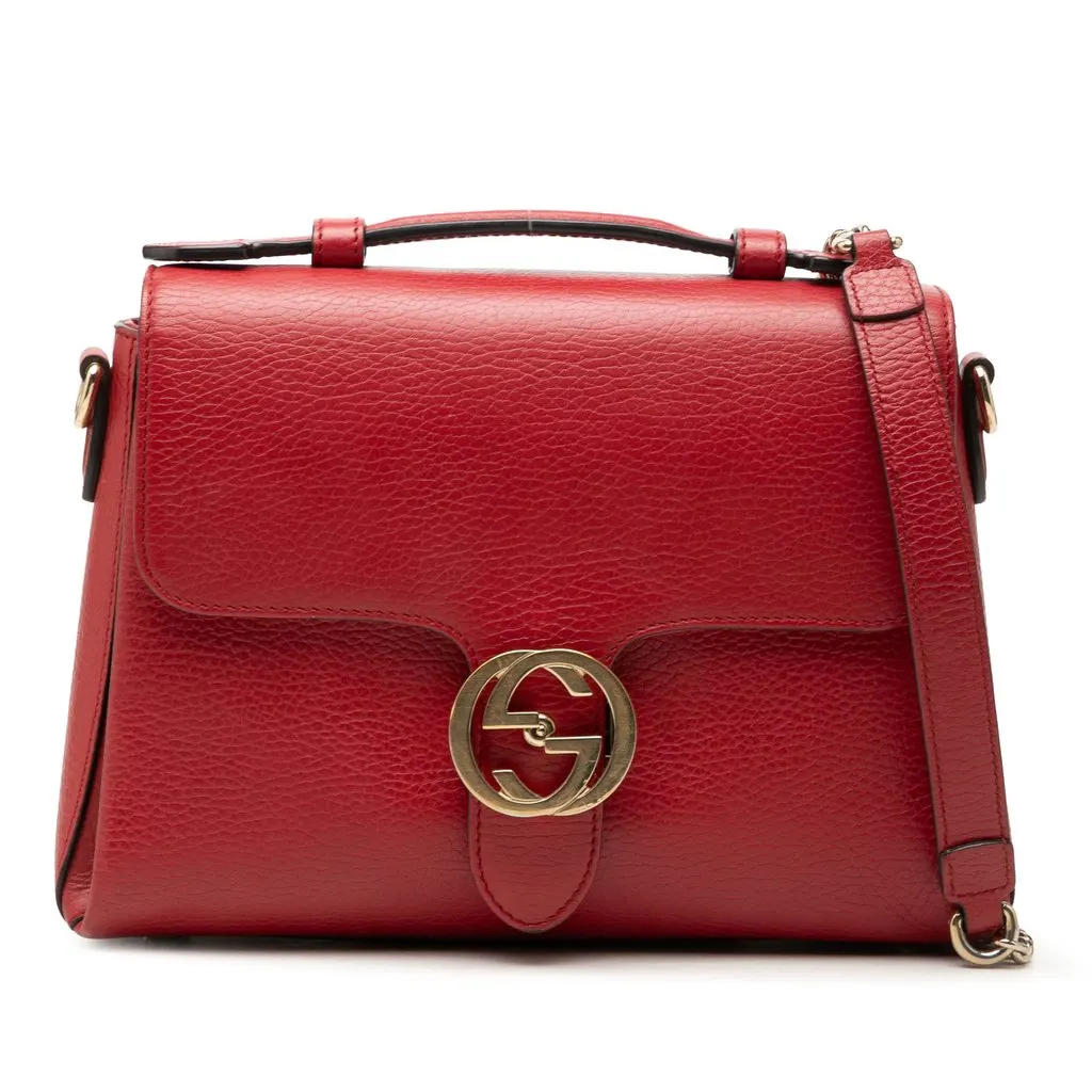 Gucci Small Dollar Calf Interlocking G Satchel Red Leather Very good - Front View