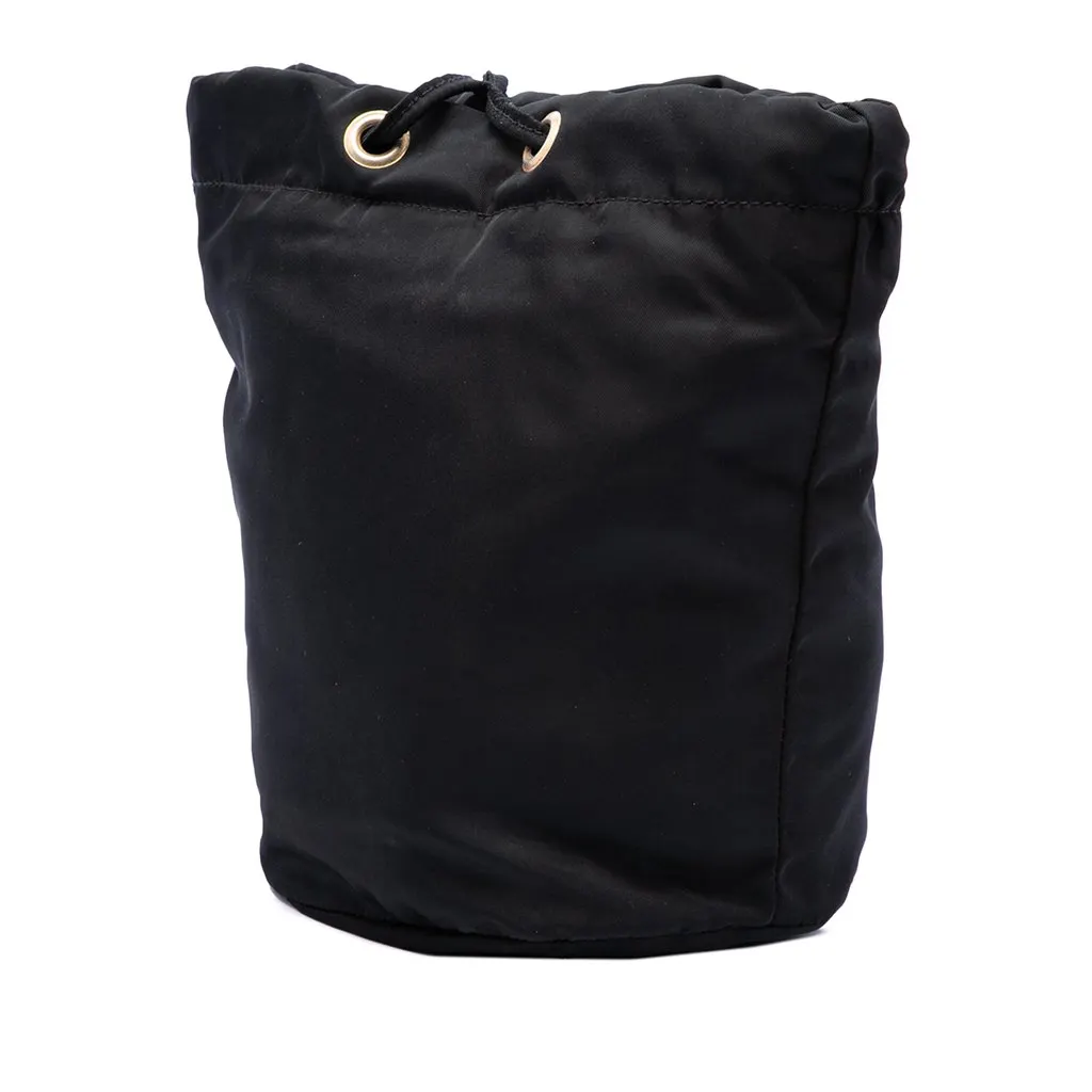 Prada Tessuto Beaded Logo Bucket Bag Black Polyamide Very good - Back View
