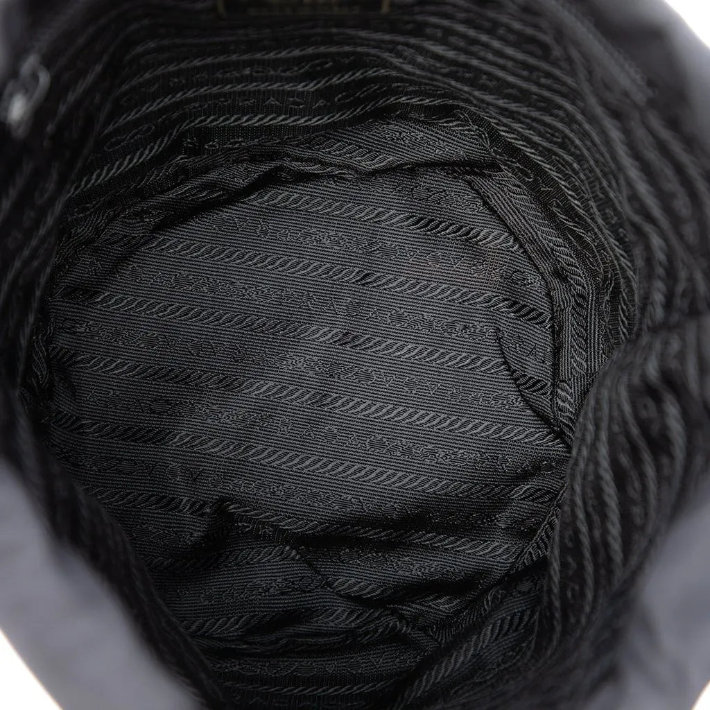 Prada Tessuto Beaded Logo Bucket Bag Black Polyamide Very good - Model View