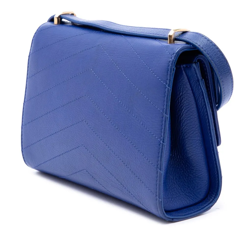 Chanel Small Studded Chevron Calfskin Envelope Double Flap Blue Leather Very good - Back View
