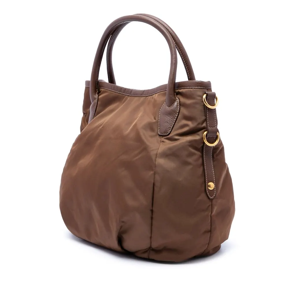 Prada Vitello Daino Trimmed Tessuto Satchel Brown Very good - Back View