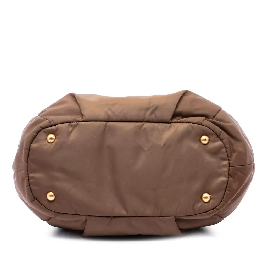 Prada Vitello Daino Trimmed Tessuto Satchel Brown Very good - Inside View