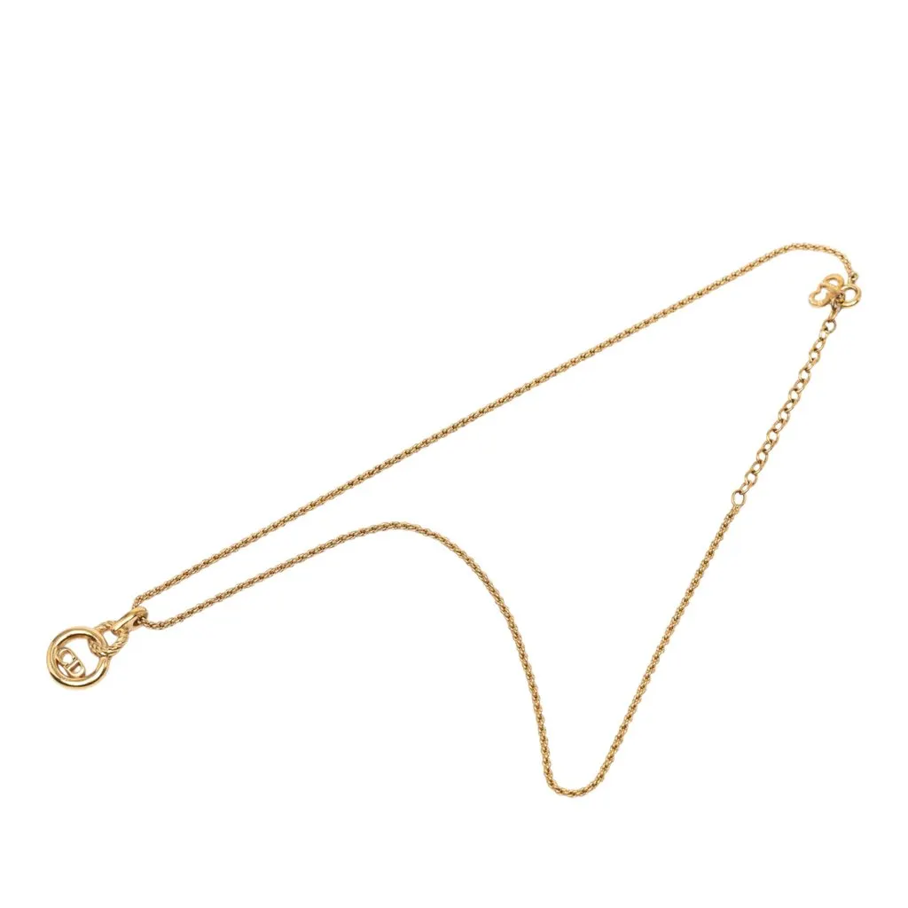 Dior Gold Plated CD Logo Twisted Round Pendant Necklace Gold Metal Very good - Front View