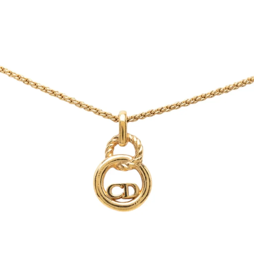 Dior Gold Plated CD Logo Twisted Round Pendant Necklace Gold Metal Very good - Back View