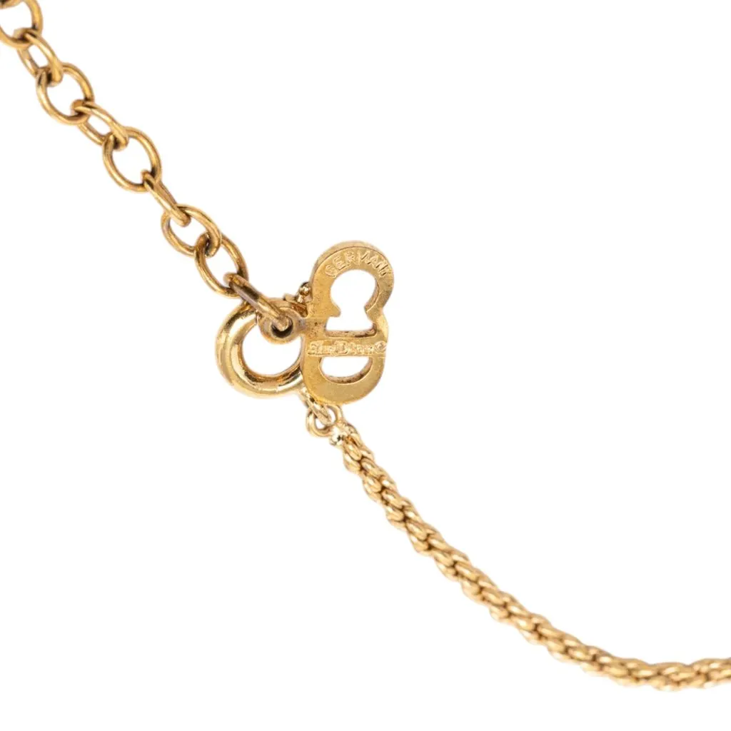 Dior Gold Plated CD Logo Twisted Round Pendant Necklace Gold Metal Very good - Model View
