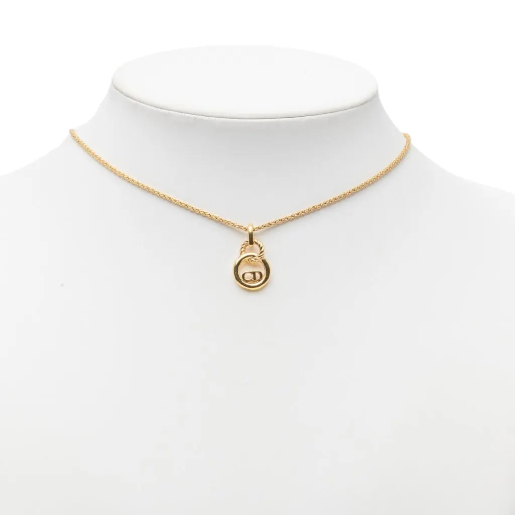 Dior Gold Plated CD Logo Twisted Round Pendant Necklace Gold Metal Very good - Box View