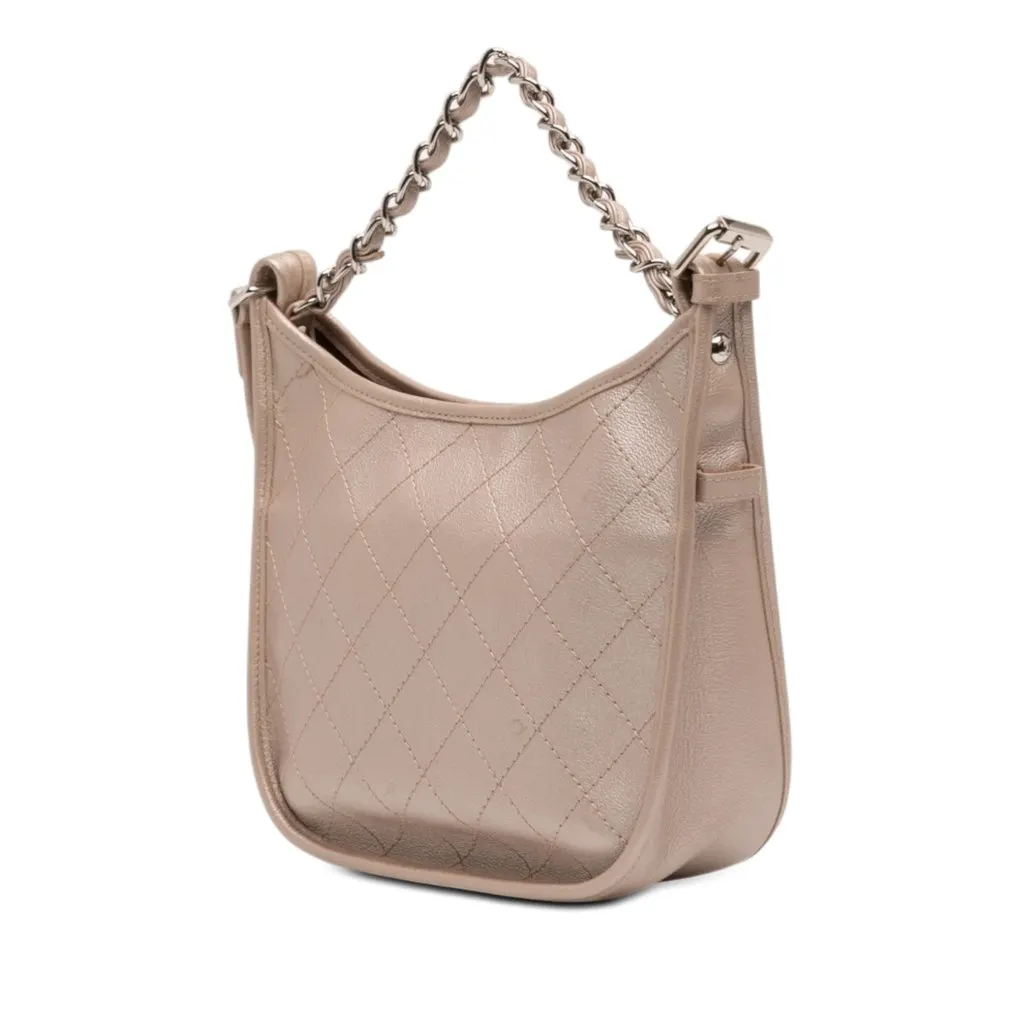 Chanel Small Quilted Metallic Calfskin Jungle Stroll Hobo Pink Leather Very good - Back View