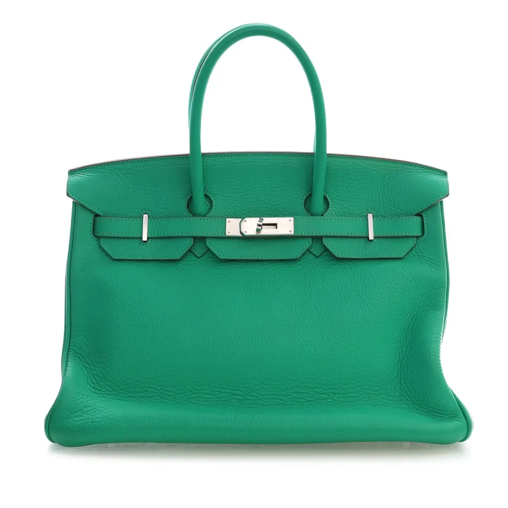 Hermès Clemence Birkin Retourne 35 Green Leather Very good - Front View