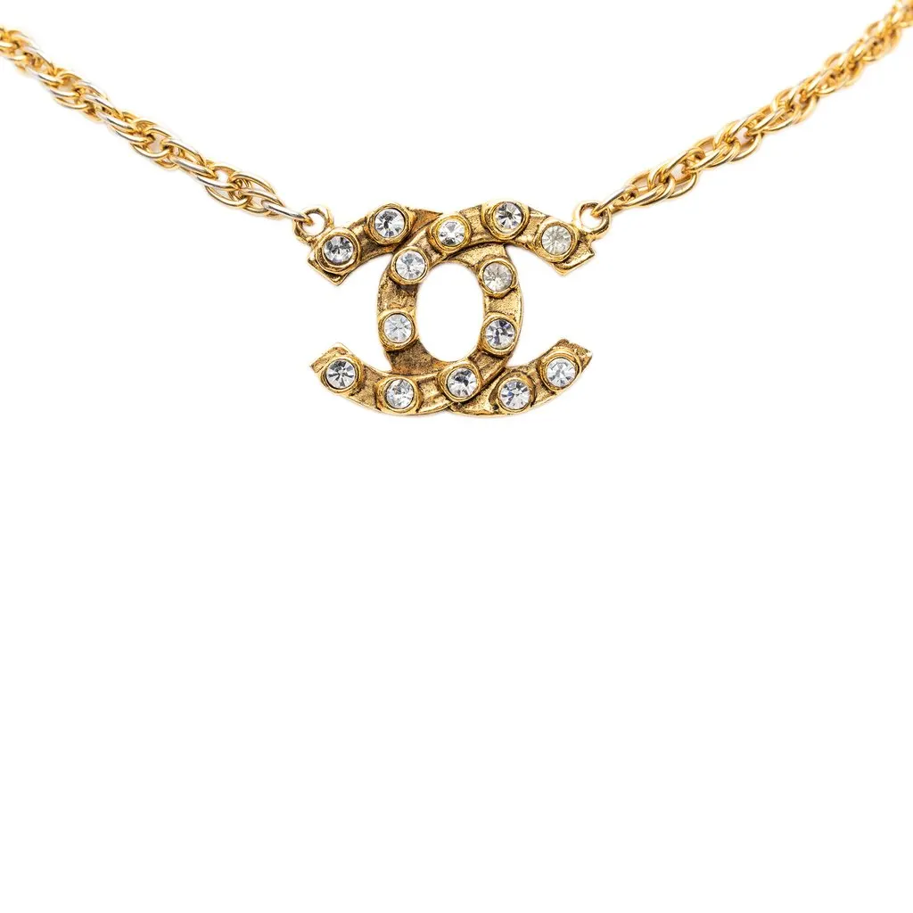 Chanel CC Gold Plated Strass Pendant Necklace Gold Metal Very good - Back View