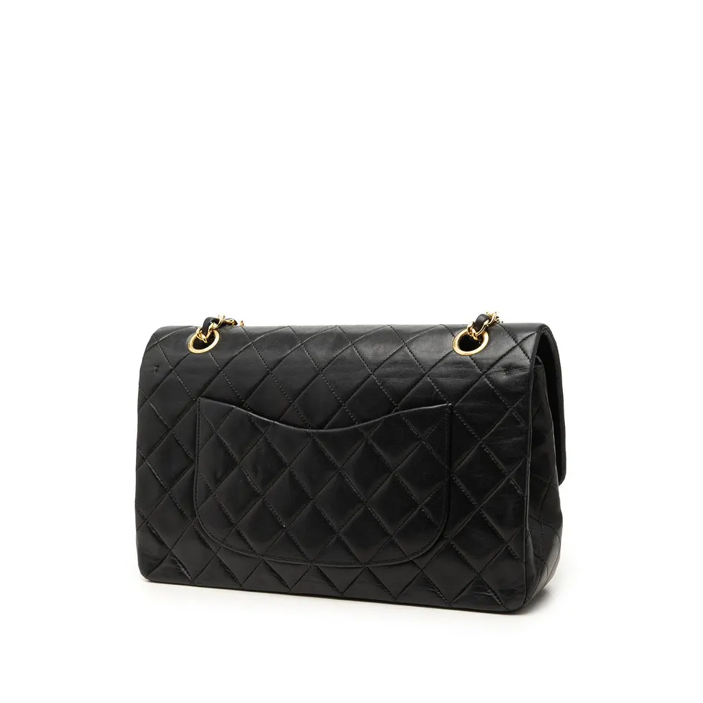 Chanel Medium Classic Lambskin Double Flap Black Leather Good - Back View