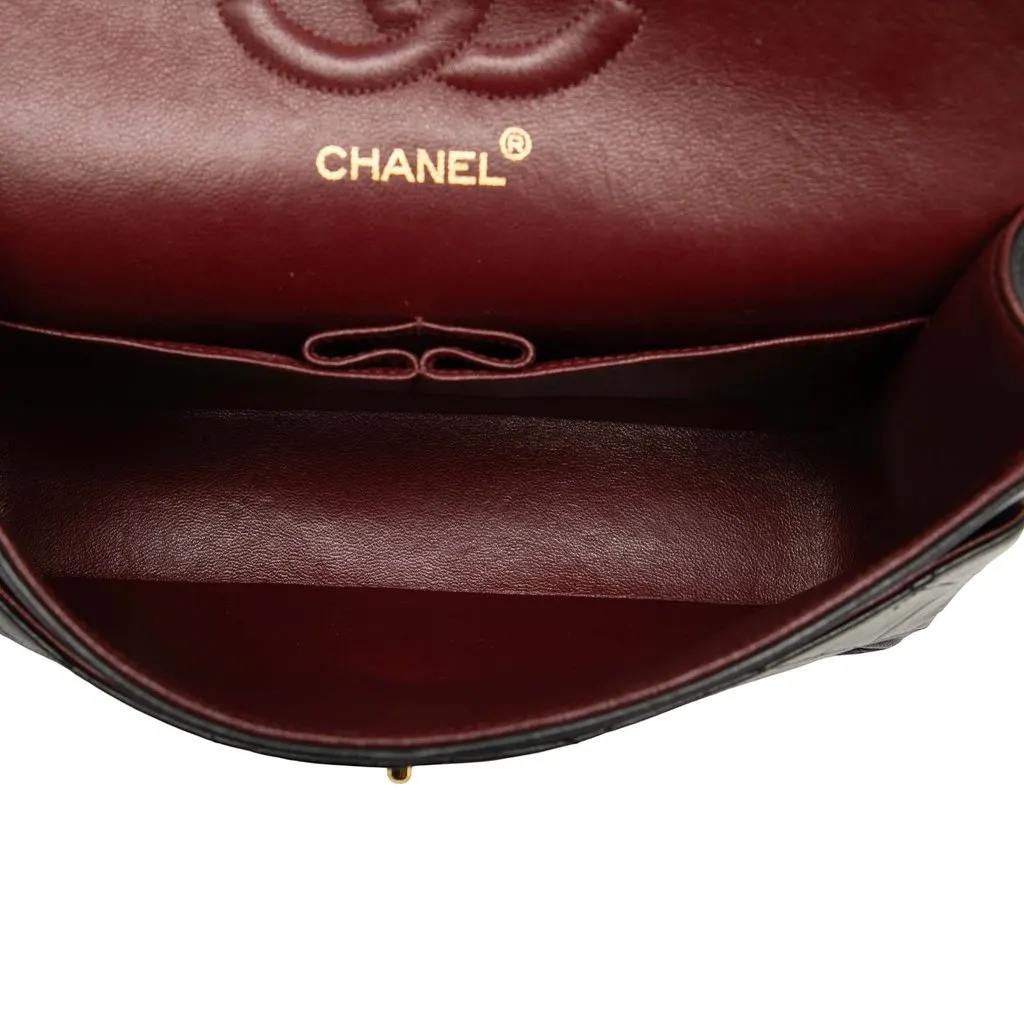 Chanel Medium Classic Lambskin Double Flap Black Leather Good - Model View