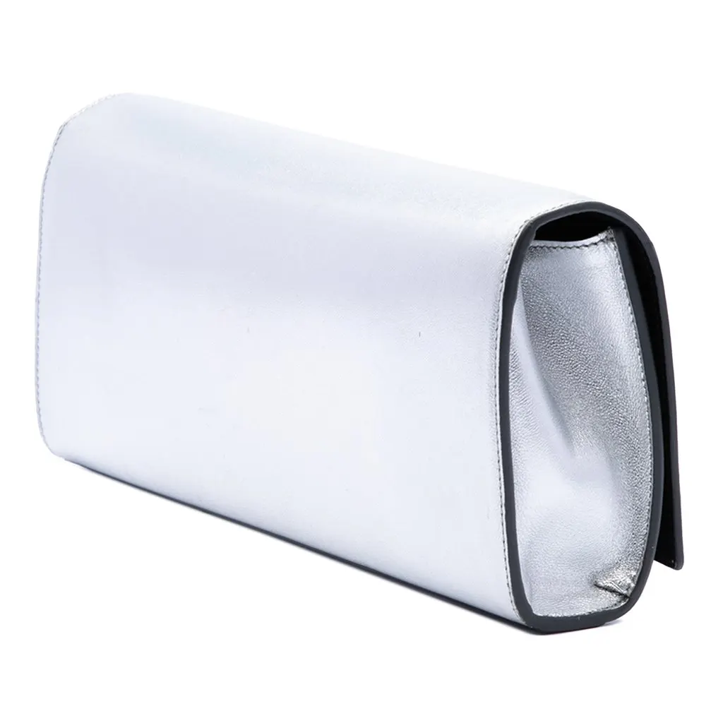 Saint Laurent Smooth Metallic Calfskin Monogram Cassandre Clutch Silver Leather Very good - Back View