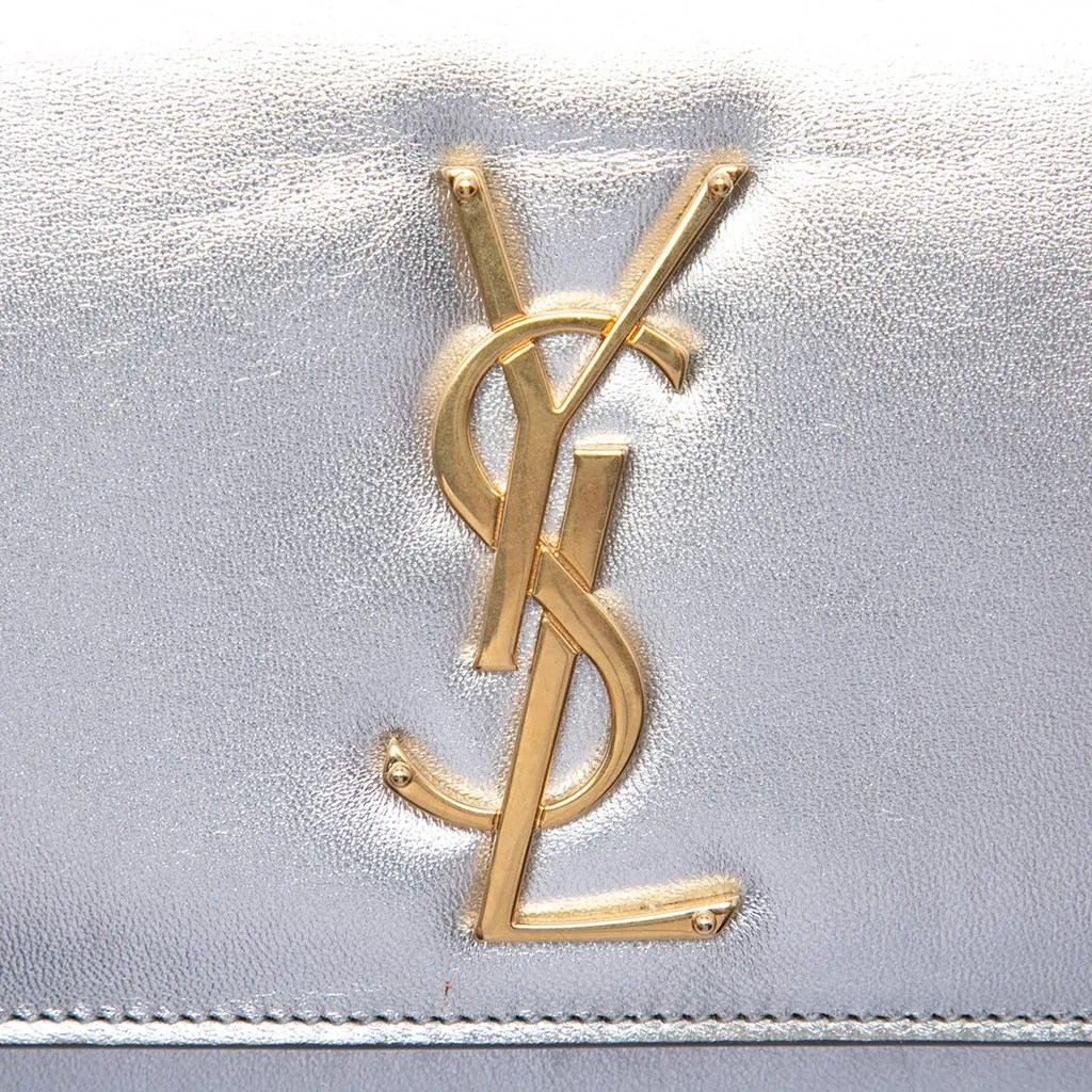 Saint Laurent Smooth Metallic Calfskin Monogram Cassandre Clutch Silver Leather Very good - Box View