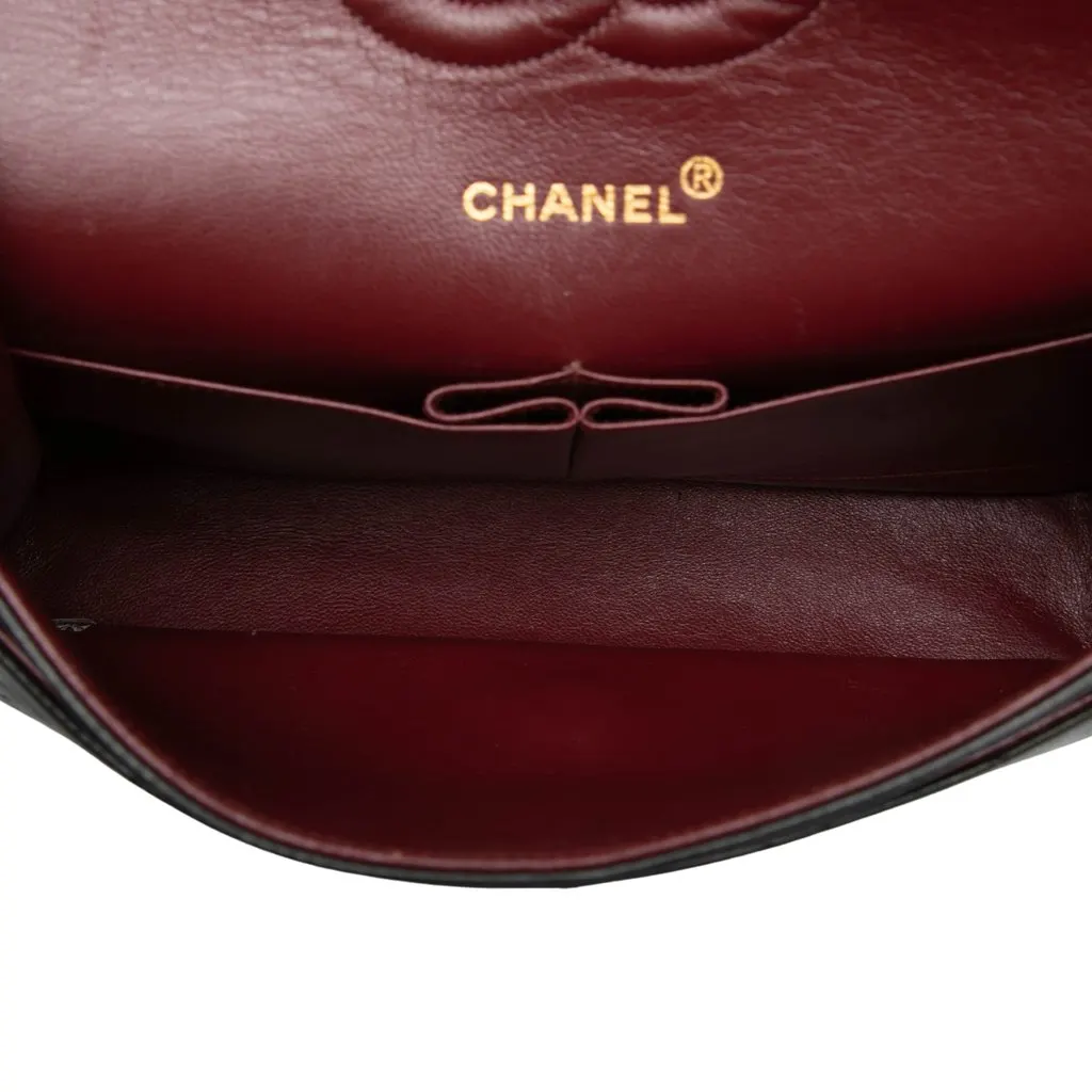 Chanel Medium Classic Lambskin Double Flap Black Leather Good - Model View