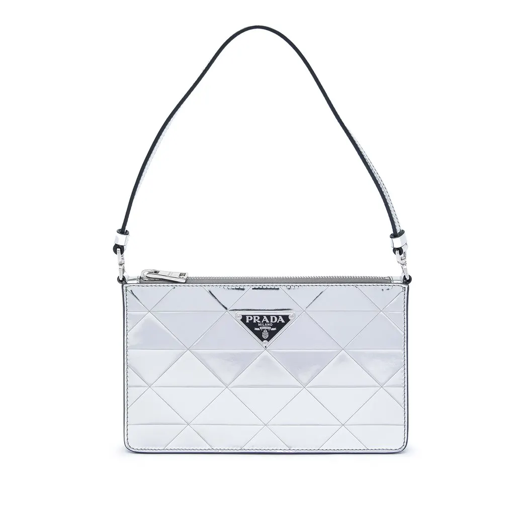 Prada Mini Metallic Spazzolato Tria Shoulder Bag Silver Leather Very good - Front View