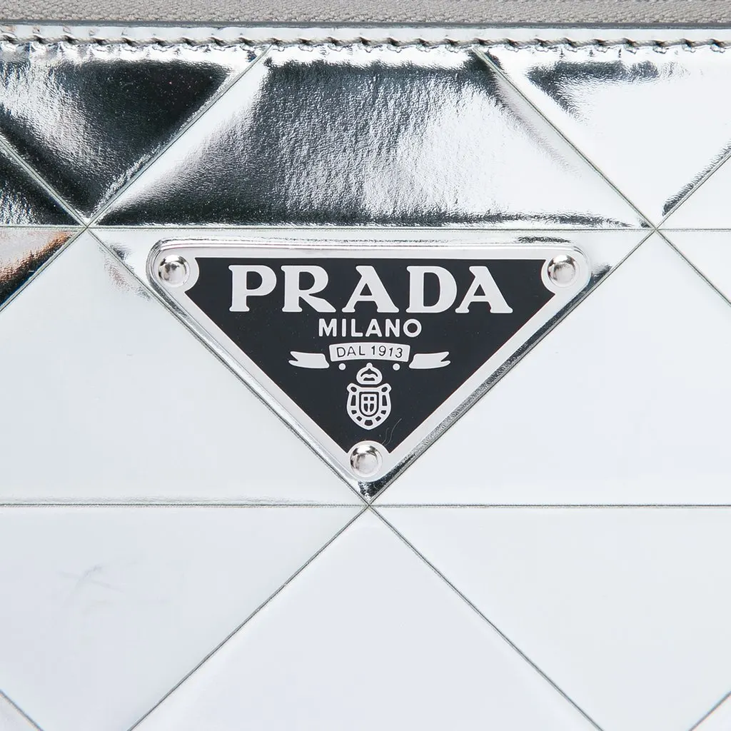 Prada Mini Metallic Spazzolato Tria Shoulder Bag Silver Leather Very good - Box View