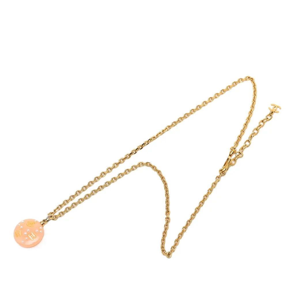 Chanel CC Resin Faux Pearl Pendant Necklace Pink Plastic Very good - Front View