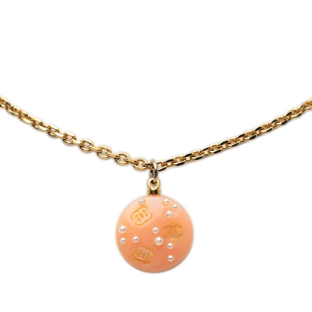 Chanel CC Resin Faux Pearl Pendant Necklace Pink Plastic Very good - Back View