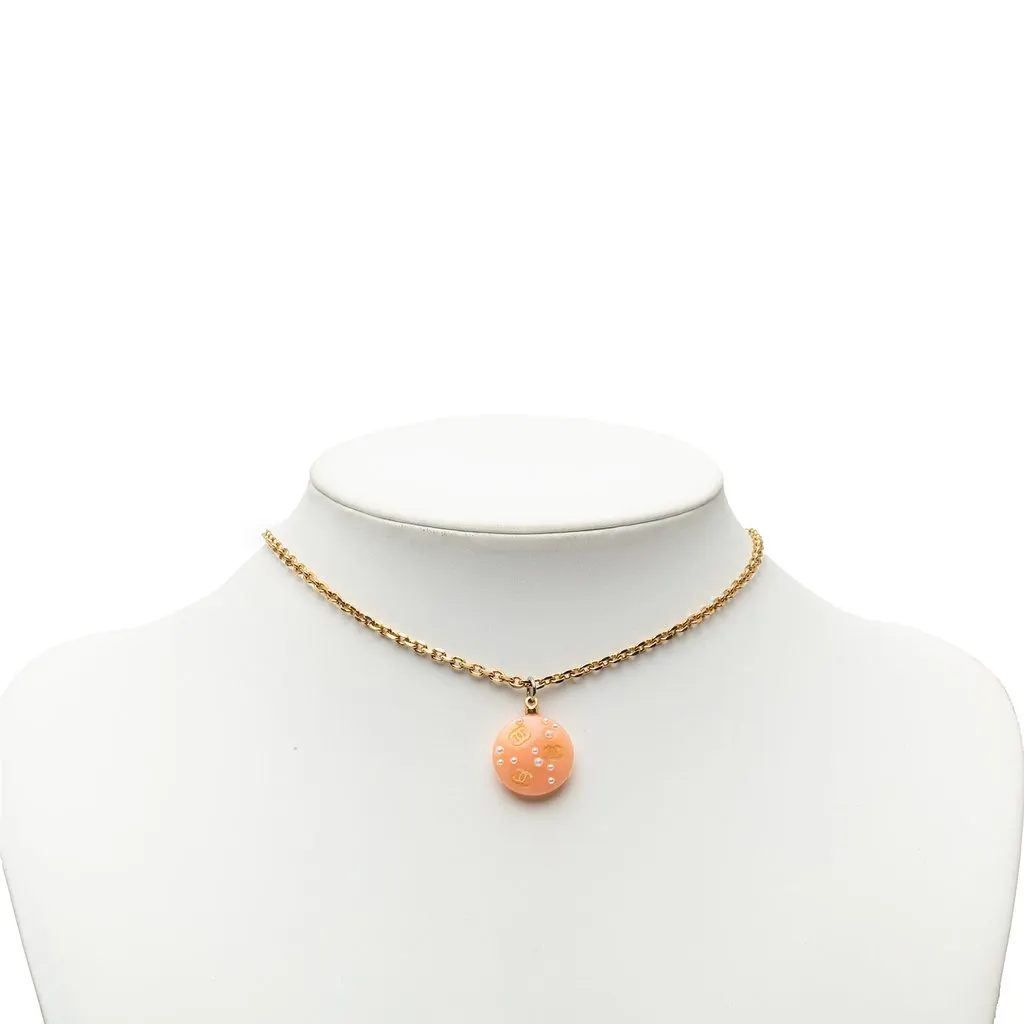 Chanel CC Resin Faux Pearl Pendant Necklace Pink Plastic Very good - Box View