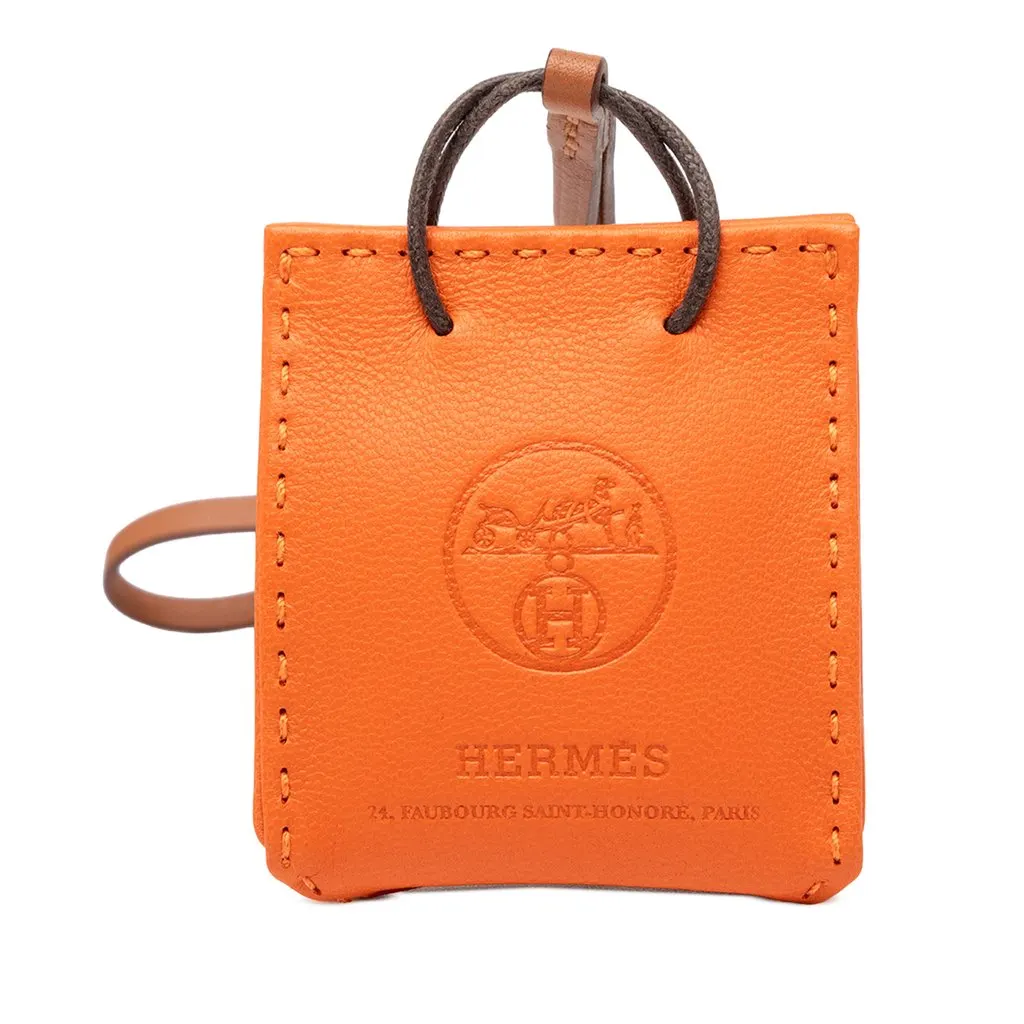 Hermès Milo Lambskin and Swift Shopping Bag Charm Orange Leather Very good - Front View