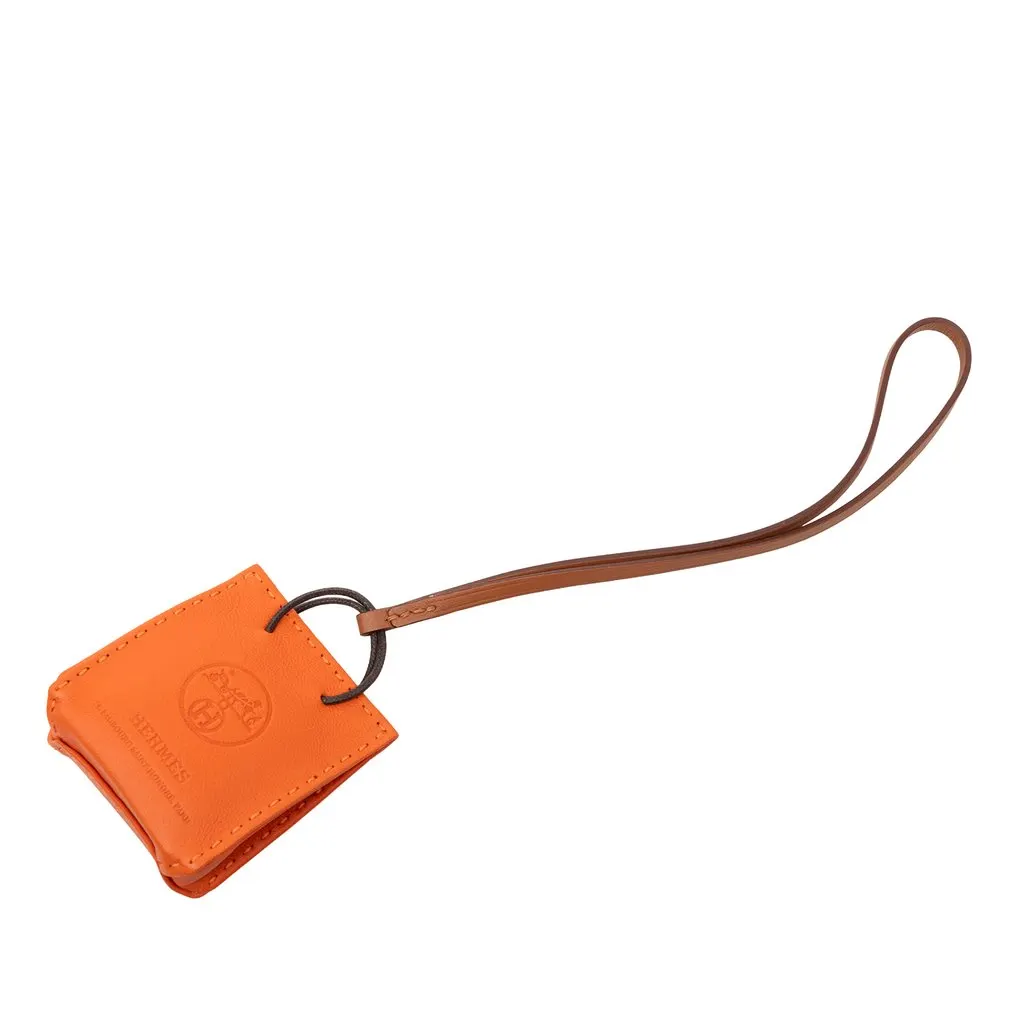 Hermès Milo Lambskin and Swift Shopping Bag Charm Orange Leather Very good - Back View