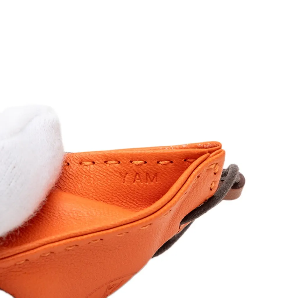 Hermès Milo Lambskin and Swift Shopping Bag Charm Orange Leather Very good - Model View